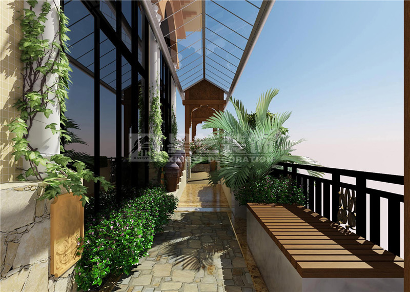 鳳景灣350平東南亞陽(yáng)臺(tái)裝修設(shè)計(jì)效果圖