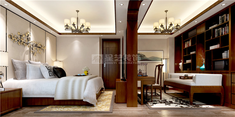 港龍小區(qū)300平新中式臥室裝修設計效果圖