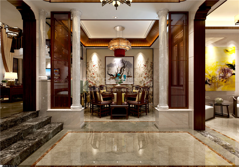 港龍小區(qū)300平新中式餐廳裝修設計效果圖