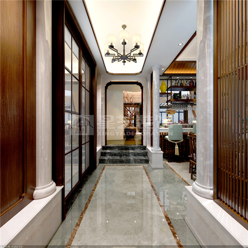 港龍小區(qū)300平新中式門廳裝修設計效果圖