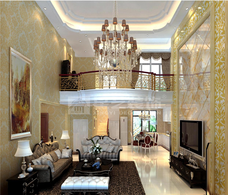 昌泰東盟園200平簡歐風(fēng)格客廳裝修效果圖