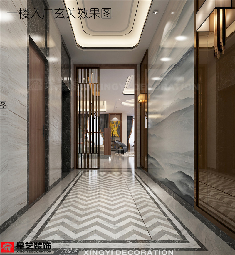 龍胤花園別墅 450平負一樓入戶玄關(guān)裝修效果圖