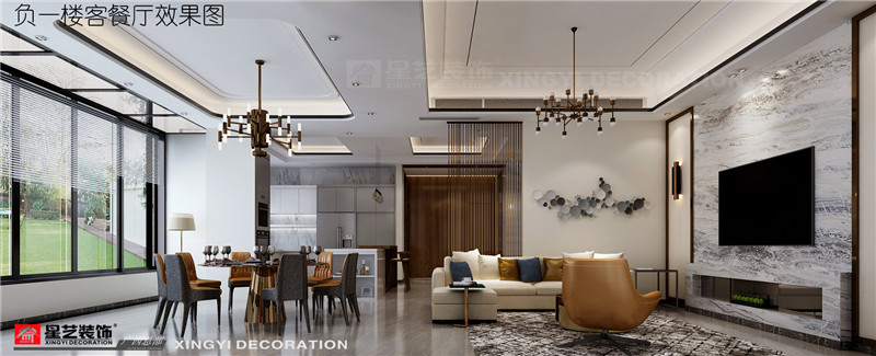 龍胤花園別墅 450平負一樓客餐廳裝修效果圖