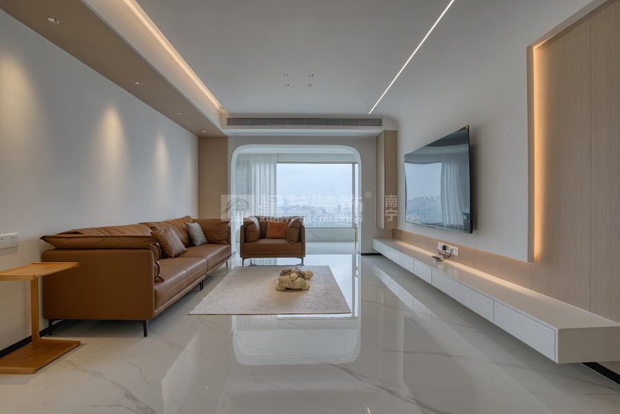 保利冠江墅143平原木風格客廳裝修實景