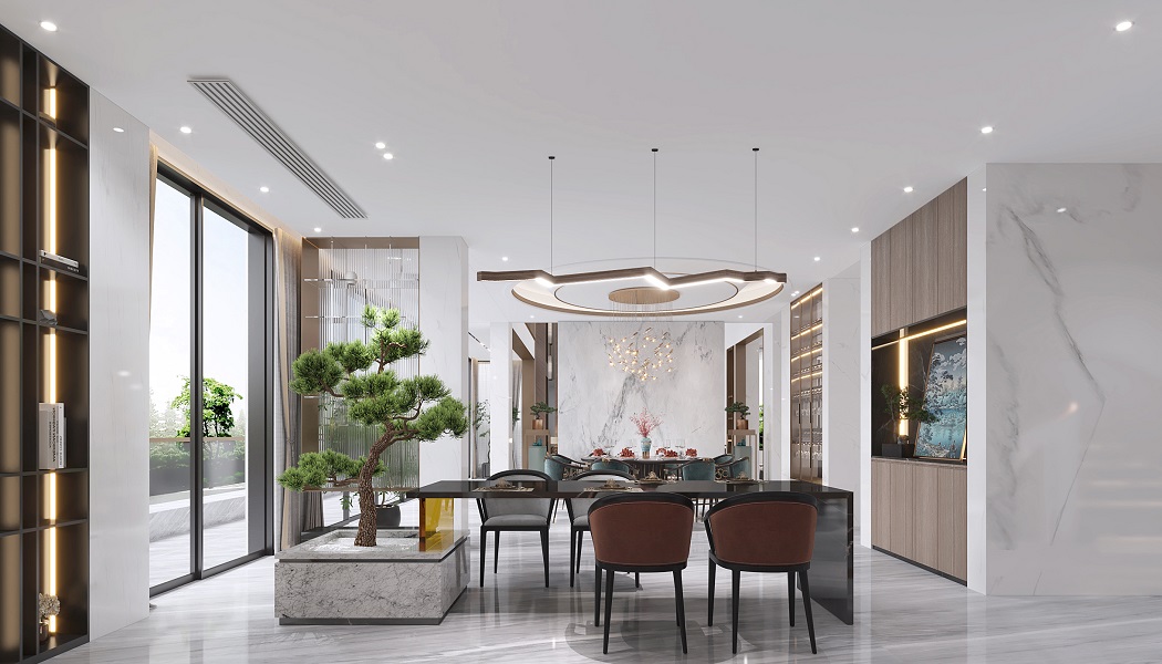 冠江墅1200平新中式風格餐廳裝修效果圖