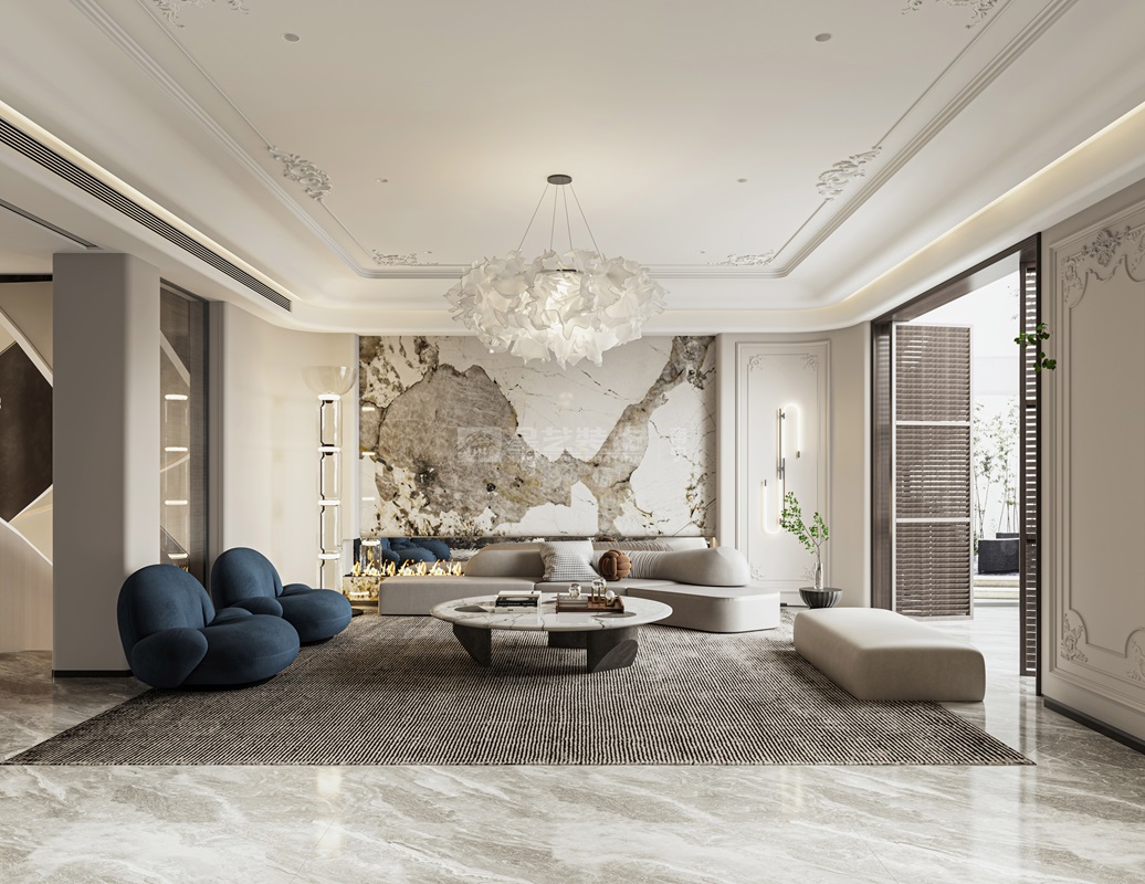 冠江墅500平現(xiàn)代法式客廳裝修效果圖