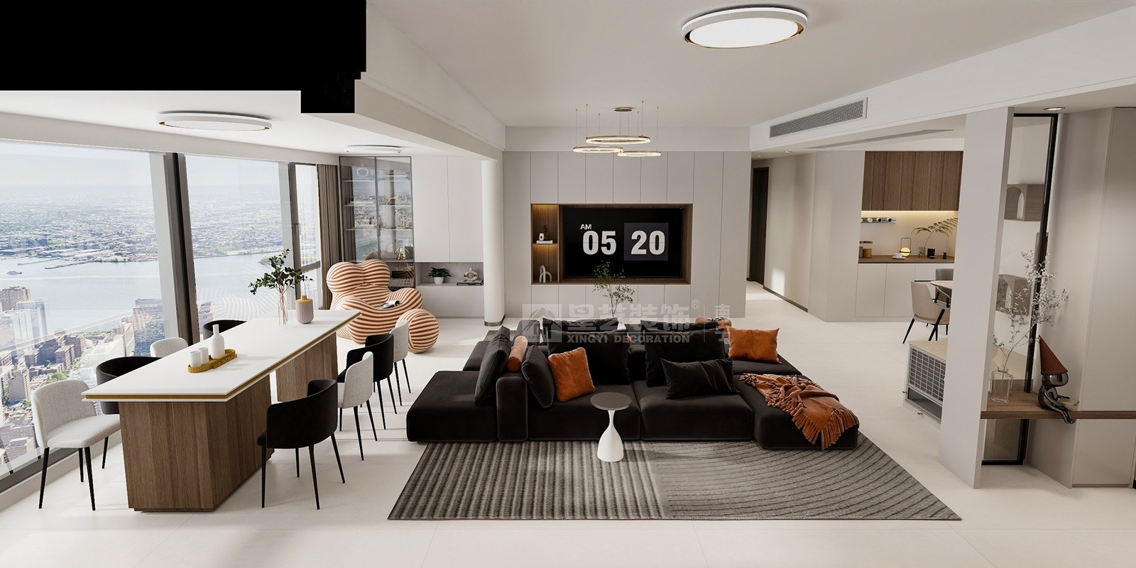 華夏院子137平現(xiàn)代簡(jiǎn)約客廳裝修效果圖