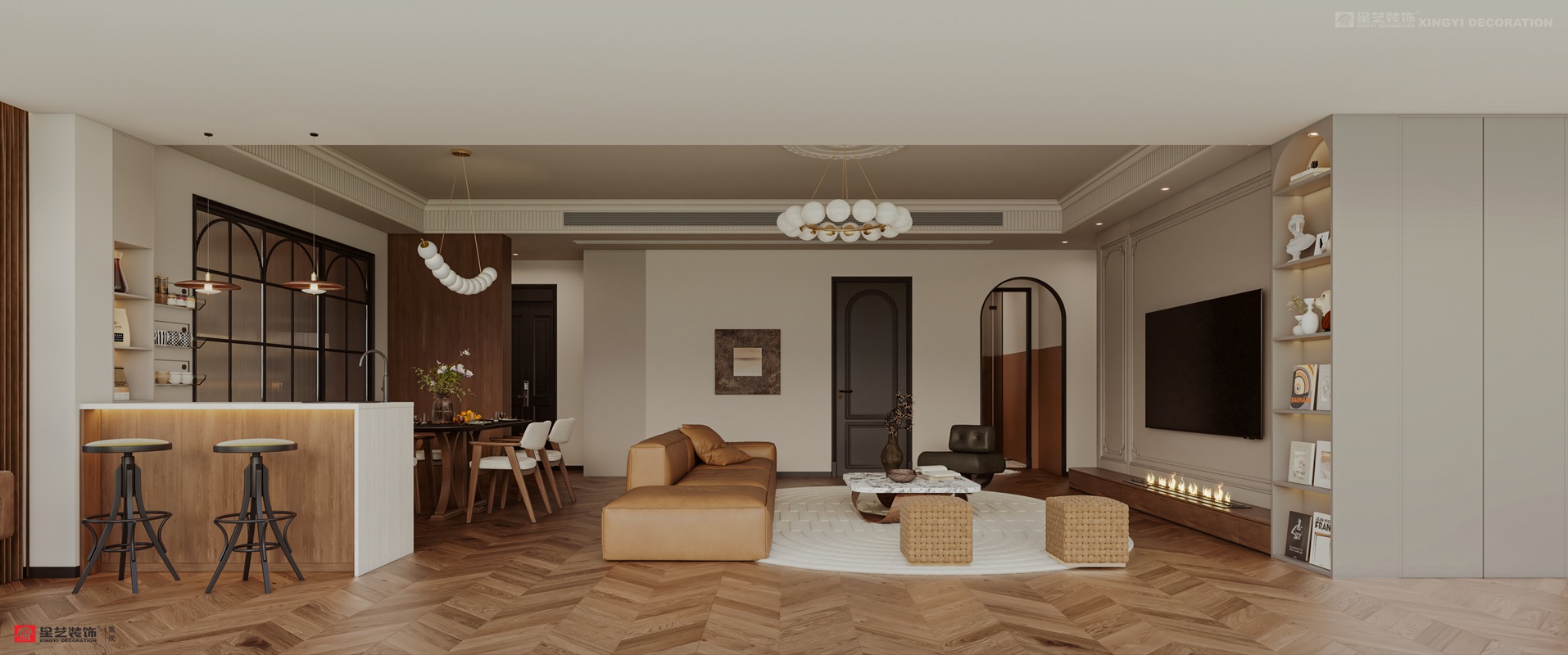 西園潤(rùn)府160平中古風(fēng)客廳裝修效果圖