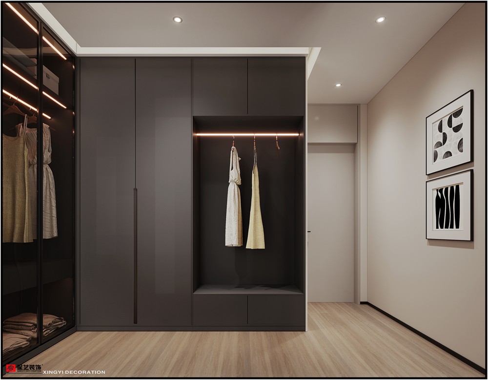 盛邦濱江府228平現(xiàn)代簡(jiǎn)約主臥衣帽間裝修效果圖