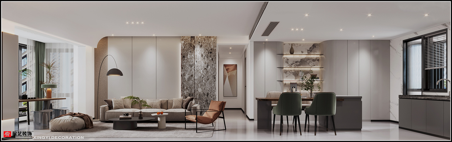 榮和公園大道142平現(xiàn)代簡(jiǎn)約客餐廳裝修效果圖