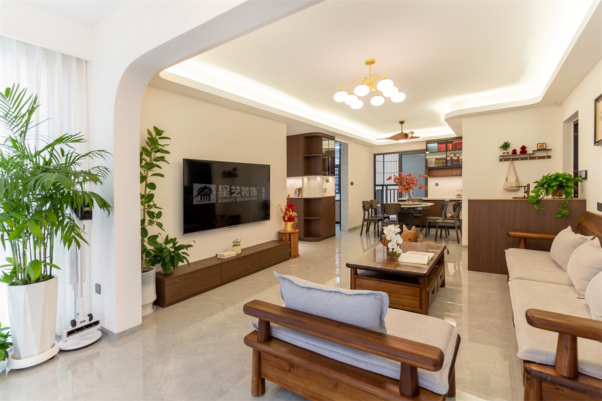 電力勘察院140平中古風客廳裝修完工實景