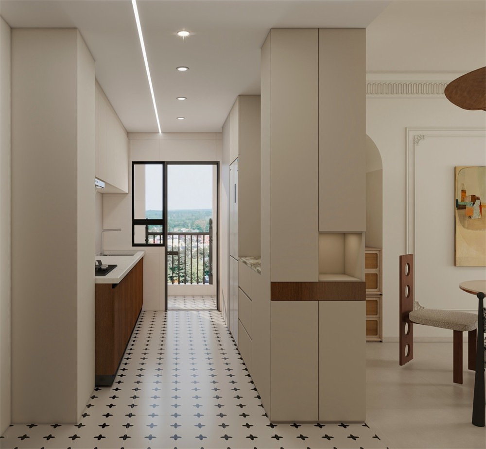 東盟世紀村80平輕式復(fù)古廚房裝修效果圖