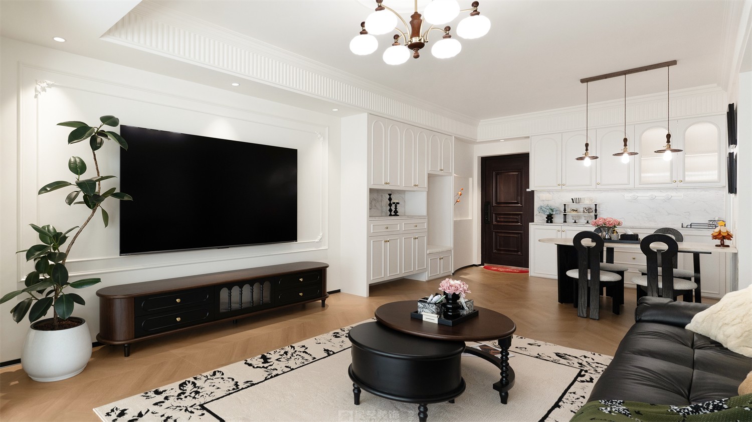 東方尊府118平中古風(fēng)客廳裝修完工實(shí)景圖