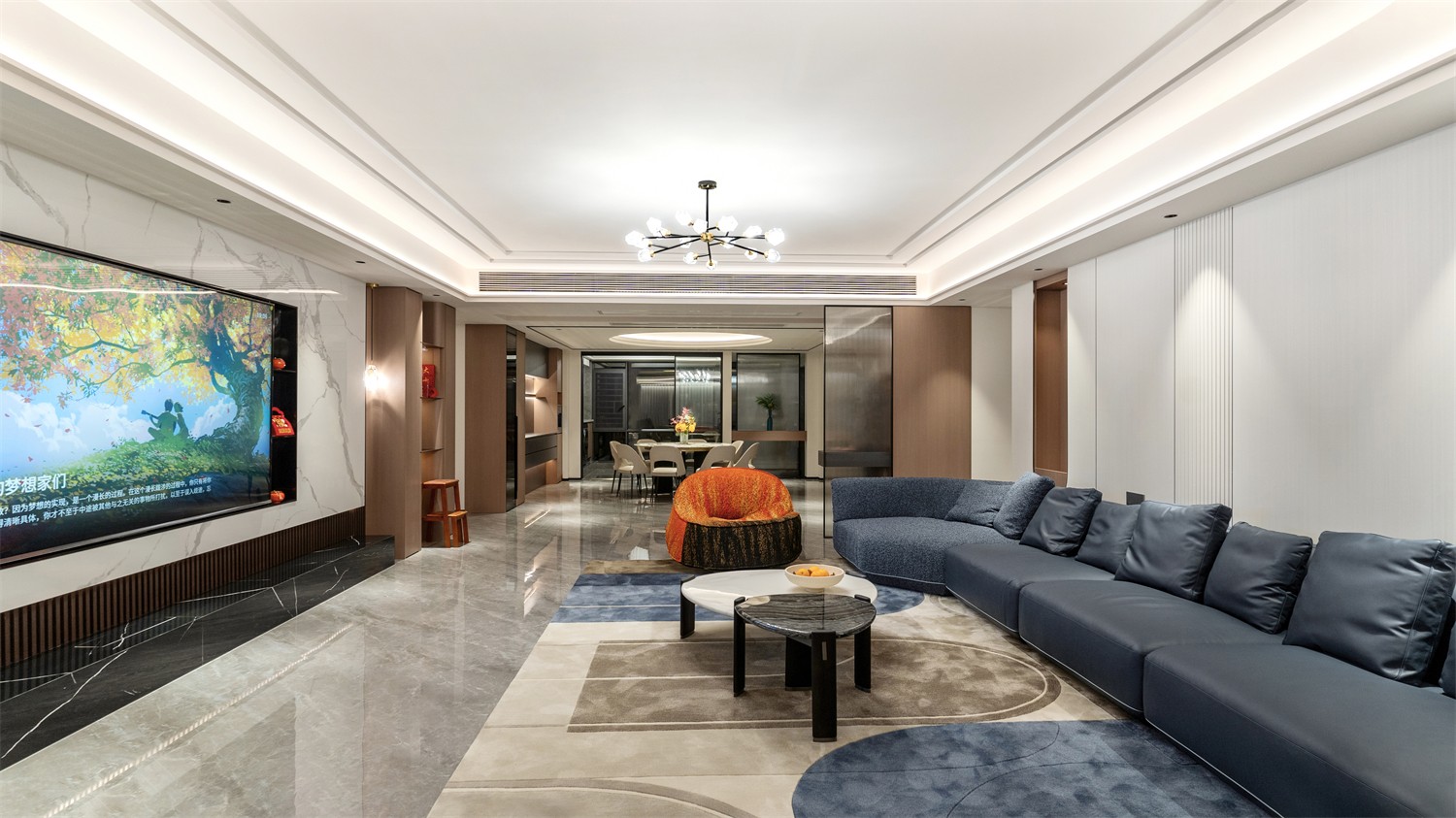 龍光玖瓏湖271平現(xiàn)代風格客廳裝修實景圖