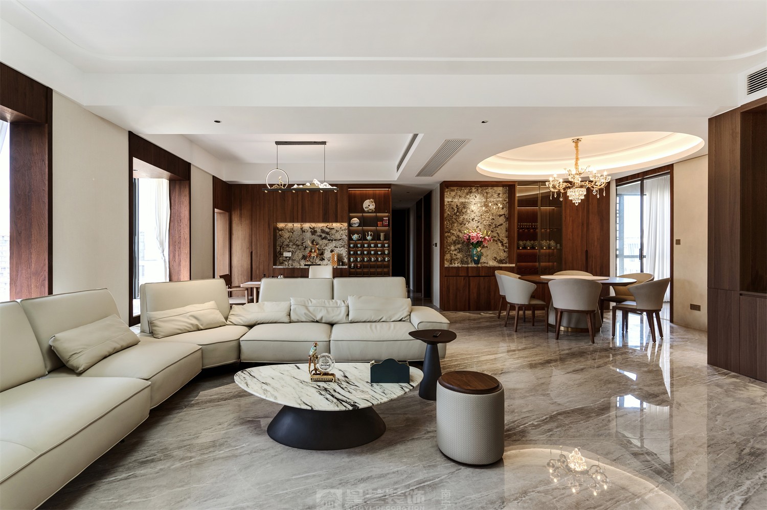 東方皇城260平簡約中式客餐廳完工裝修實景圖