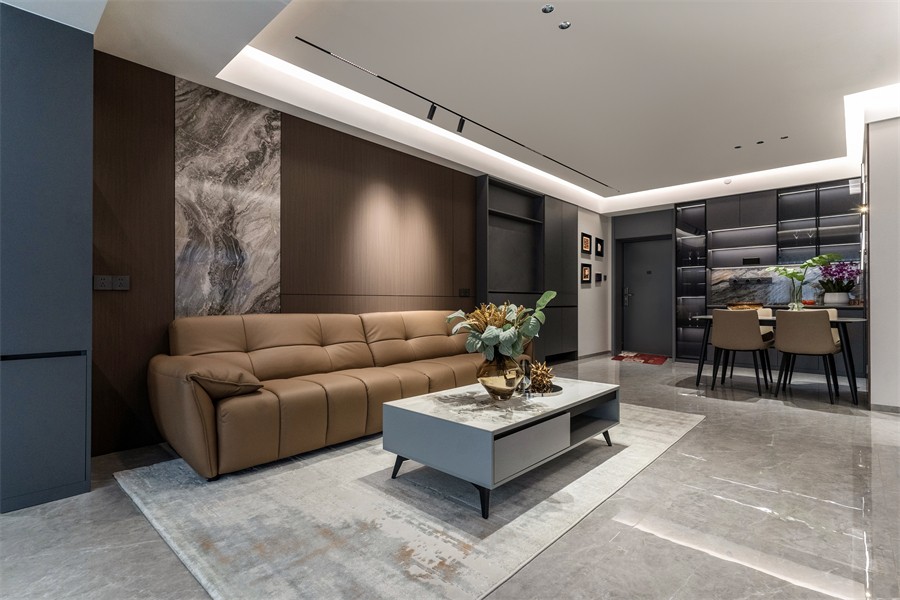 東方尊府117平現(xiàn)代風(fēng)格客廳裝修完工實景圖